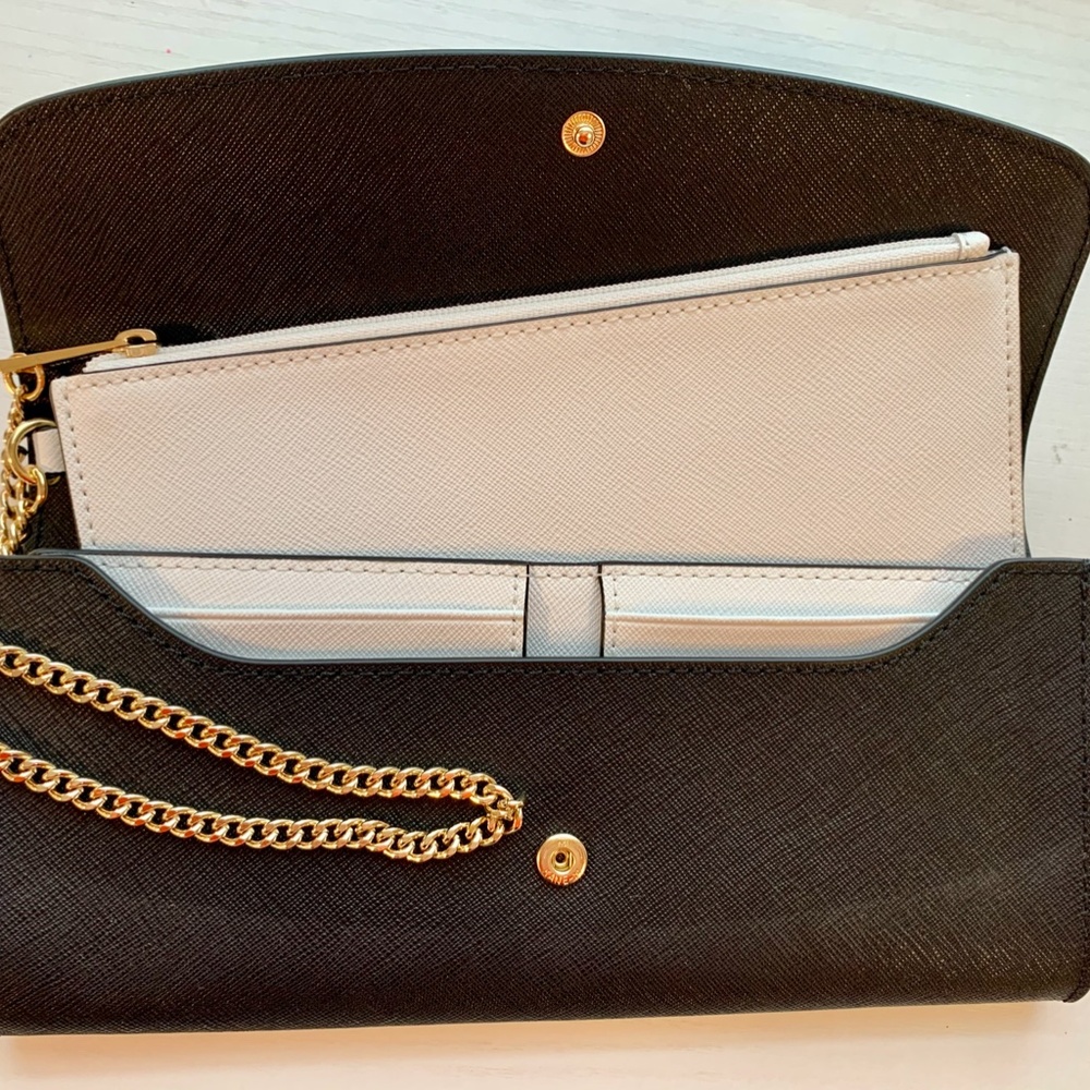 Michael Kors Black Leather Chain Wallet, Wristlet